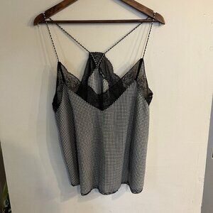 ROBERTSON + RODEO Women's Black & White Gingham Lace Trim Tank Top Size L